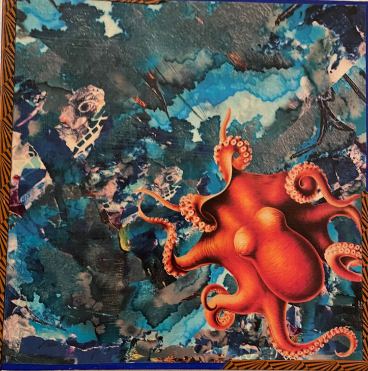 collage mix media octopus 2