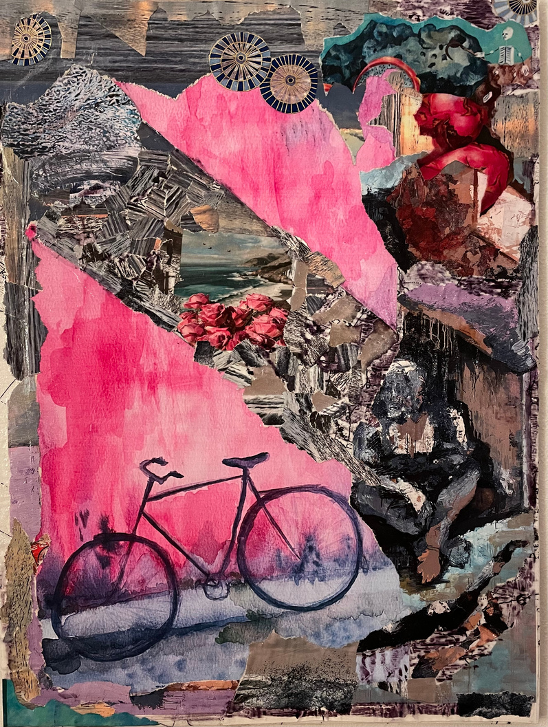 collage mix media le vélo